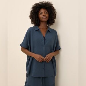 NEW Pact French Navy Coastal Double Gauze Oversized Shirt